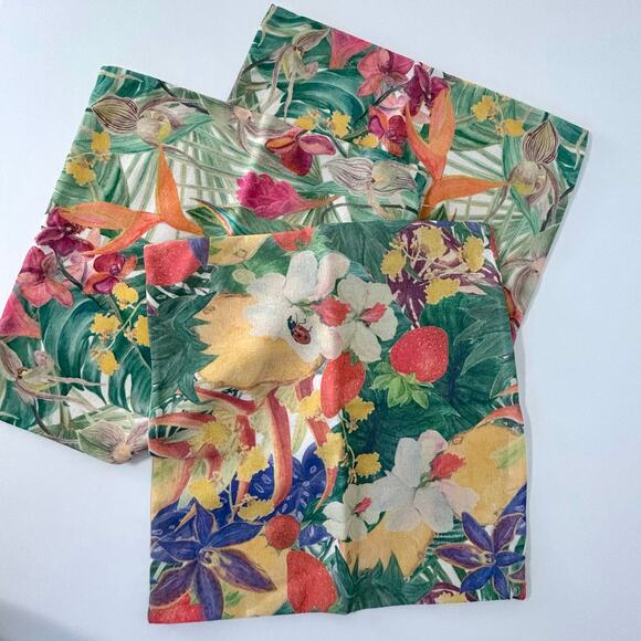 Tropical Pillow Cover Set of 3 Floral Flowers Island Coastal Beach Palms - Picture 1 of 7